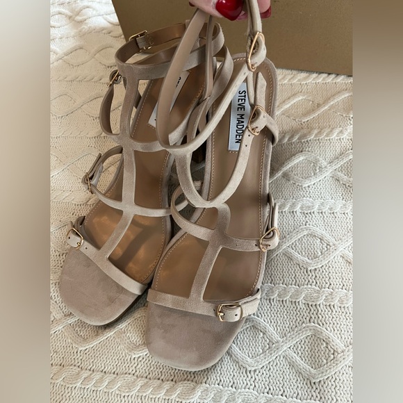 Steve Madden Tan Strappy Block Heels Suede women’s size 10 - Picture 14 of 14